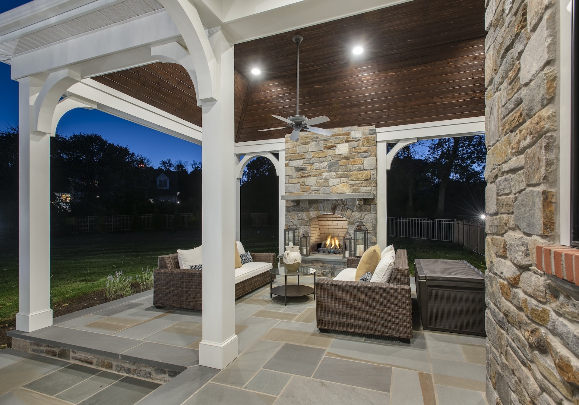 Hellings Covered Porch with fan and furniture